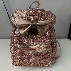 Disney Rose Gold Sequin Backpack with Bow